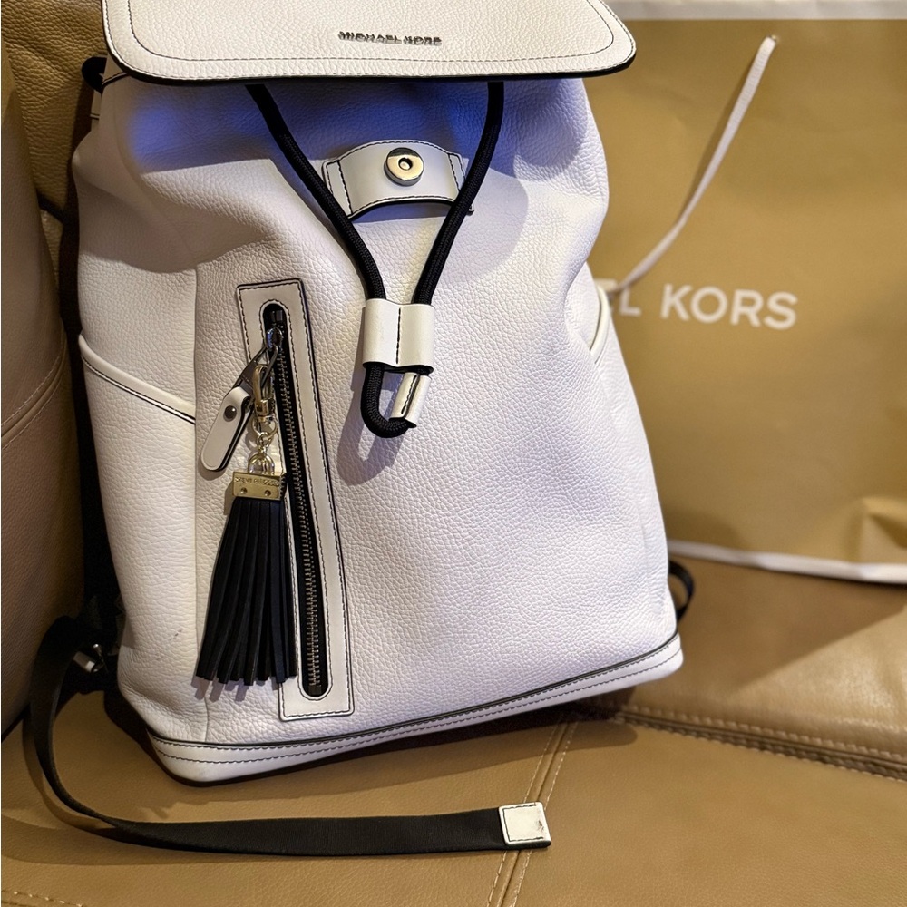Michael Kors Black and White Backpack with Gold Accents